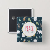 平和の愛と喜びクリスマス動物のパターン 缶バッジ (正面&裏面)