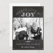 平和の愛と喜びチョークフェイクボードのクリスマスフォト シーズンカード (正面/裏面)