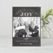 平和の愛と喜びチョークフェイクボードのクリスマスフォト シーズンカード (スタンド正面)