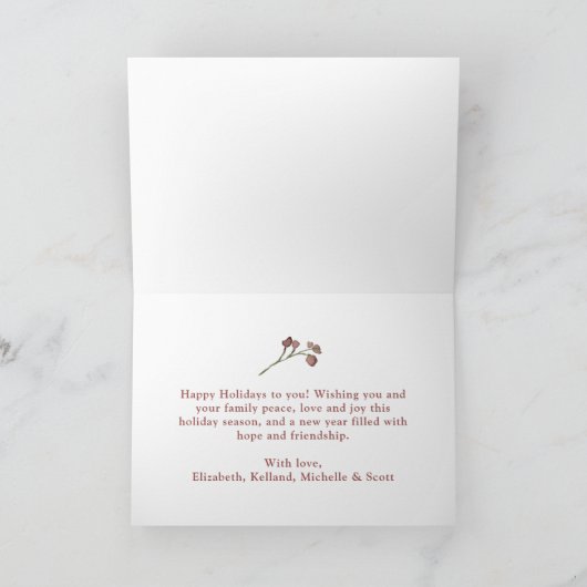 平和の愛と喜び赤い果実の緑の折り畳み カード (内部)