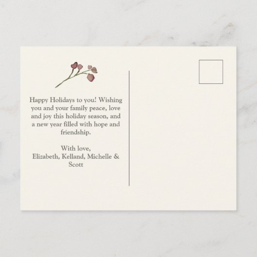 平和の愛と喜び赤い果実の緑 シーズンポストカード (裏面)