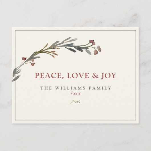 平和の愛と喜び赤い果実の緑 シーズンポストカード (正面)