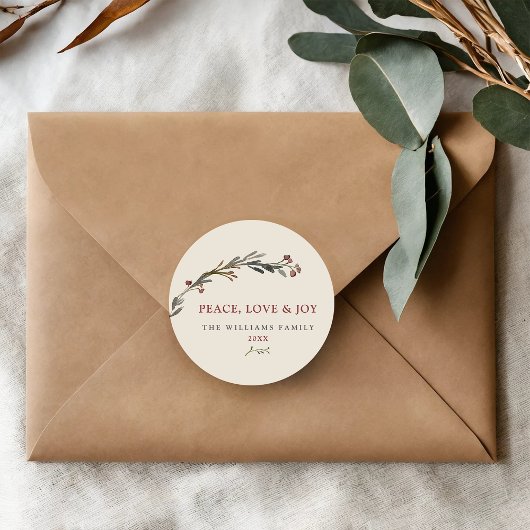 平和の愛と喜び赤い果実の緑 ラウンドシール