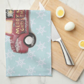 平和の愛と喜び/赤おもちゃのトラックのメリークリスマス キッチンタオル (四つ折り)