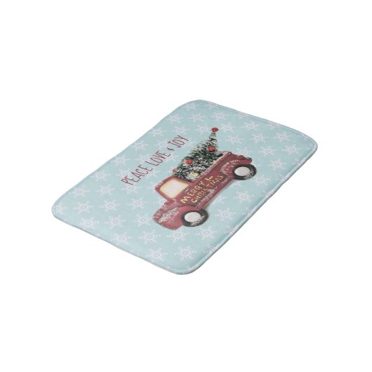 平和の愛と喜び/赤おもちゃのトラックのメリークリスマス バスマット (アングル)