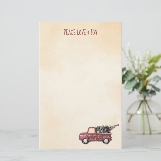 平和の愛と喜び/赤おもちゃのトラックのメリークリスマス 便箋 (スタンド正面)