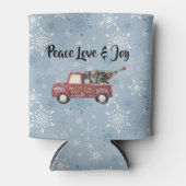 平和の愛と喜び/赤おもちゃのトラックのメリークリスマス 缶クーラー (正面)