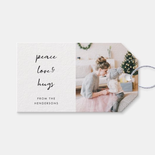 平和の愛と抱擁 |クリスマスミニマルの写真 ギフトタグ (正面(横))
