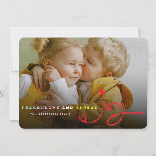 平和の愛と拡散の喜びのタイポグラフィモダン写真 シーズンカード (正面)