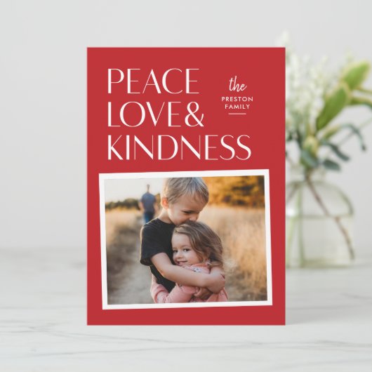 平和の愛と親切な休日クリスマスフォトカード シーズンカード (スタンド正面)