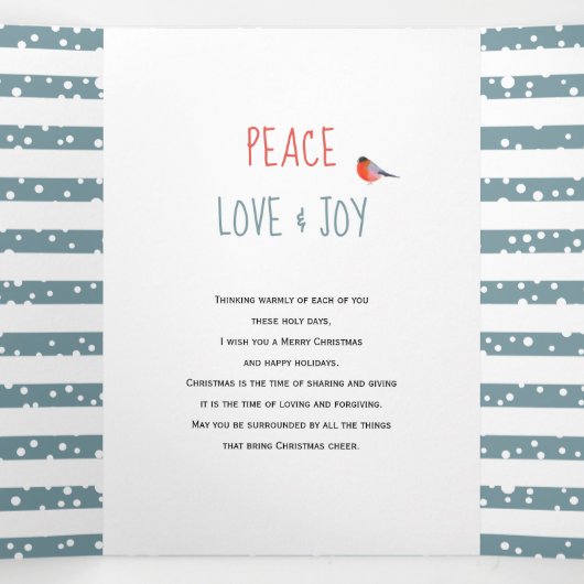 平和の愛の喜びと果実クリスマスの休日の写真 三つ折りクリスマスカード (内部中)