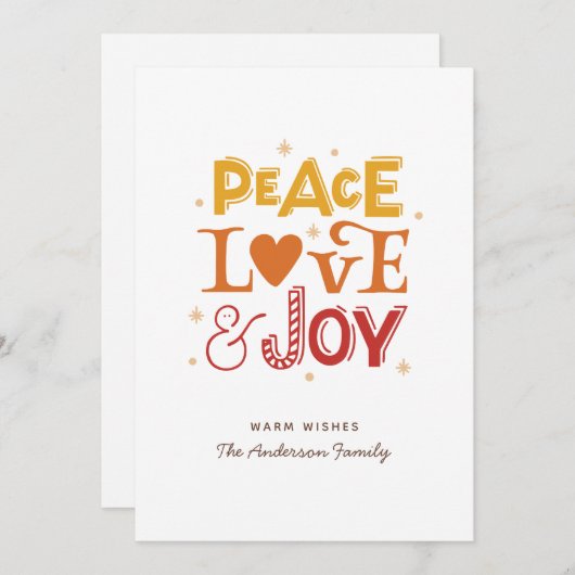 平和の愛の喜び。かわいいクリスマス冬のレタリング シーズンカード (正面/裏面)