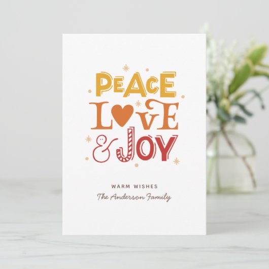 平和の愛の喜び。かわいいクリスマス冬のレタリング シーズンカード (スタンド正面)