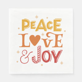 平和の愛の喜び。クリスマスイエローレッドレタリング スタンダードランチョンナプキン