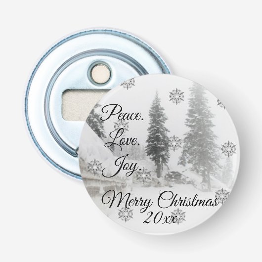 平和の愛の喜び |白黒降雪クリスマス 栓抜き (正面)