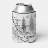 平和の愛の喜び |白黒降雪クリスマス 缶クーラー (缶裏面)