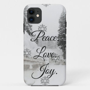 平和の愛の喜び 白黒降雪クリスマス iPhone 11 ケース