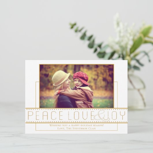 平和の愛の喜び |金ゴールドモダンミニマル写真 シーズンカード (スタンド正面)