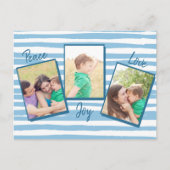 平和の愛の喜び |青い水色3写真クリスマス シーズンポストカード (正面)