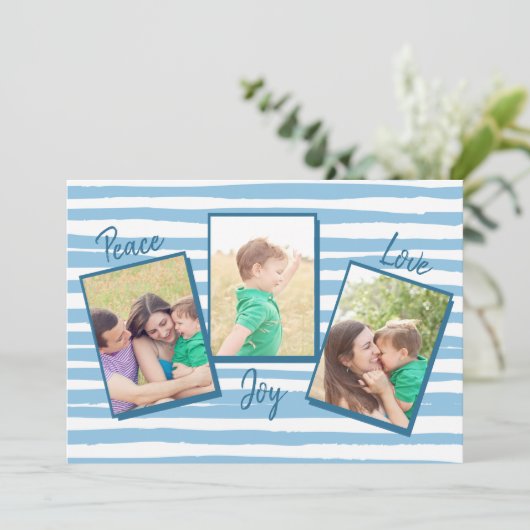 平和の愛の喜び |青3フォトクリスマス シーズンカード (スタンド正面)