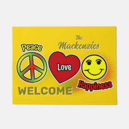 平和の愛の幸福のシンボル家族の名前イエロー ドアマット