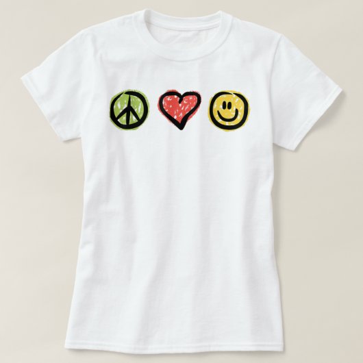 平和の愛の幸福のメッセージ前向きのシンボル Tシャツ (デザイン正面)