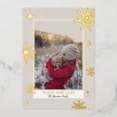 平和の愛の星の雪の赤い写真 箔シーズンカード (正面)
