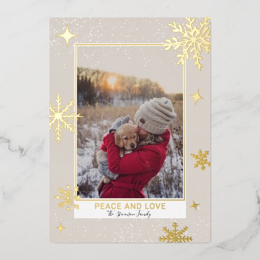 平和の愛の星の雪の赤い写真 箔シーズンカード (正面)