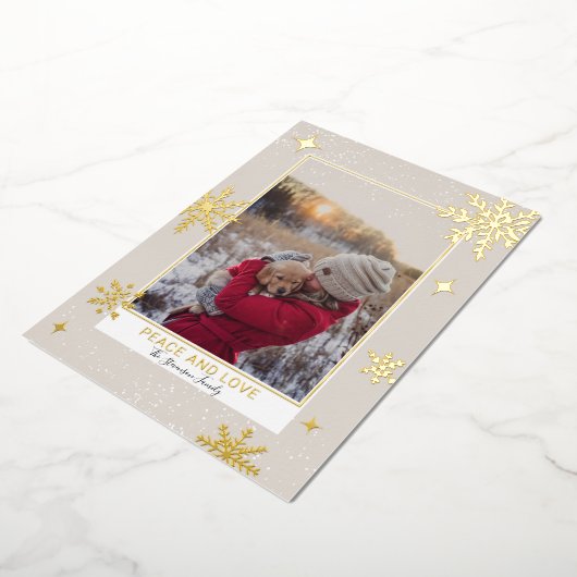 平和の愛の星の雪の赤い写真 箔シーズンカード (回転した状態)