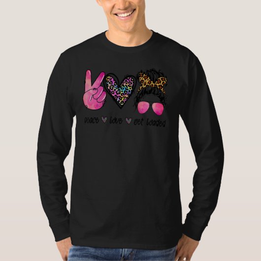 平和の愛を取得ロードされたヒョウ乱雑Bunママ紅茶モ Tシャツ (正面)
