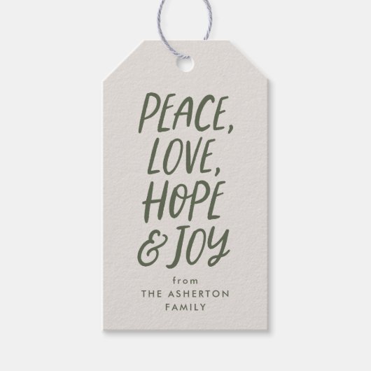 平和の愛を希望する喜び緑のクリスマスタイプ ギフトタグ (正面)