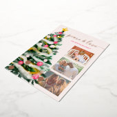 平和の愛クリスマスツリーの水の色3枚の写真 箔シーズンカード (回転した状態)