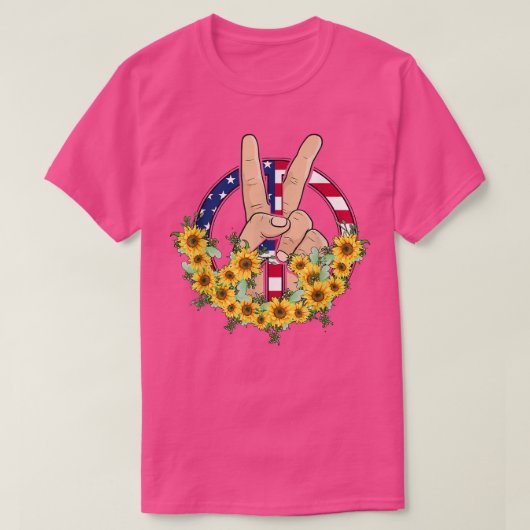 平和の手ひまわりアメリカ国旗4 Tシャツ (デザイン正面)