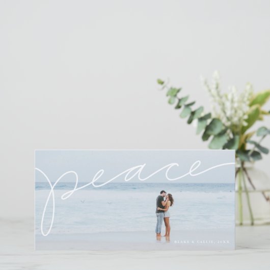 平和の手書き文字の水平ホリデー写真カード シーズンカード (スタンド正面)