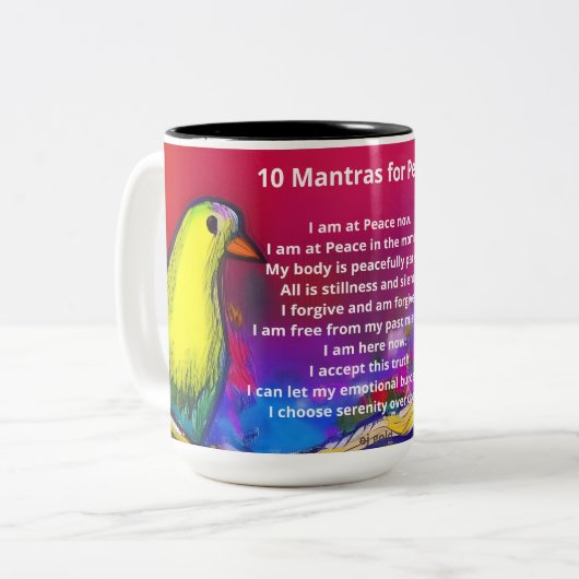 平和の滝の鳥のマ芸術的グのための10マントラ ツートーンマグカップ (正面左)