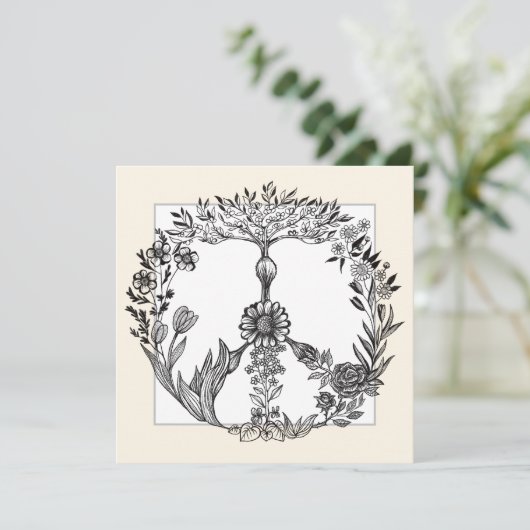 平和の花のドローイング かわいいボヘミアンヒッピーの花のアート 招待状 (スタンド正面)