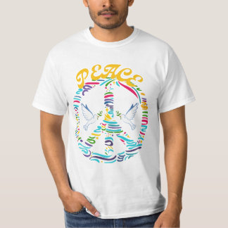 平和の記号飛んでいるの中の2つの白い鳩 Tシャツ