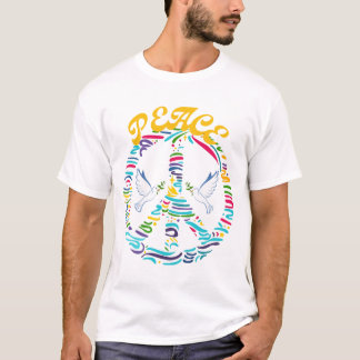 平和の記号飛んでいるの中の2つの白い鳩 Tシャツ