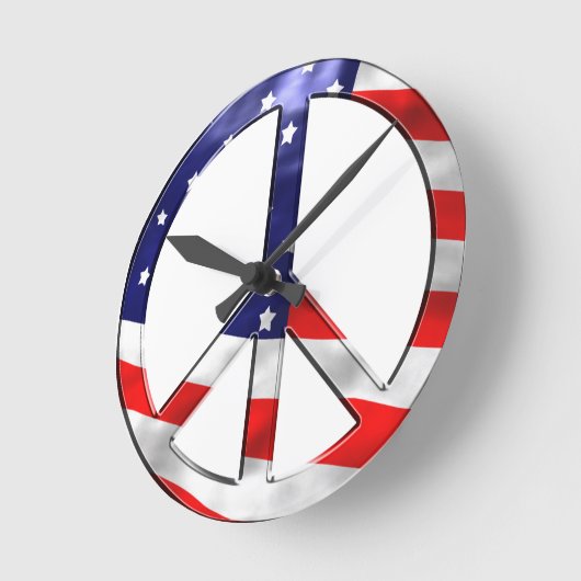 平和の象徴アメリカ国旗の壁画 ラウンド壁時計 (傾斜)