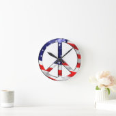 平和の象徴アメリカ国旗の壁画 ラウンド壁時計 (ホーム)