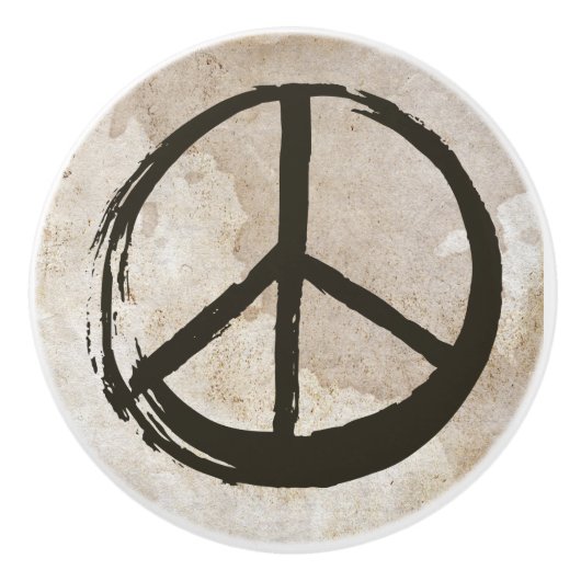 平和の象徴、ヒッピー・ラブ1960年代ブラシ仕上げ セラミックノブ (正面)