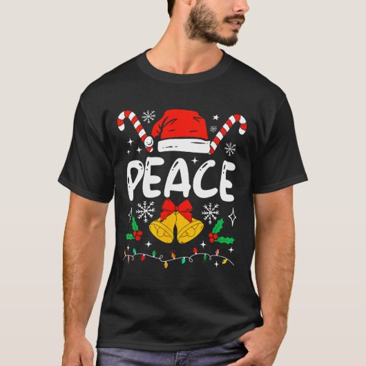 平和の象徴 ペアサンタ帽子 平和的に参上します サンタコスプレ Tシャツ (正面)