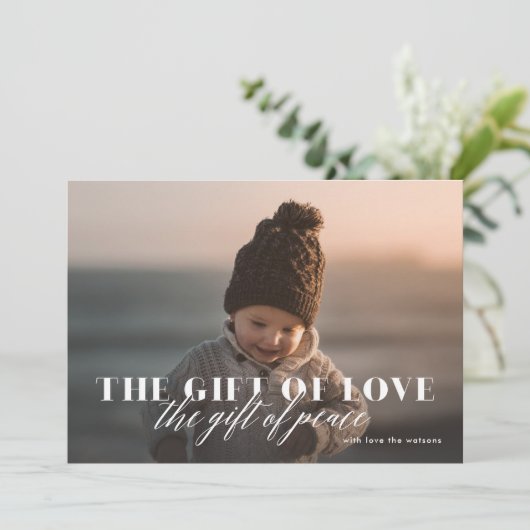 平和の贈り物の宗教的なクリスマスフォトカード シーズンカード (スタンド正面)