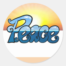 平和の青空と海の文字と夕日の中 ラウンドシール