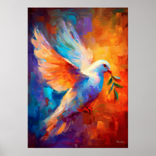 平和の飛翔する鳩印象派絵画 ポスター