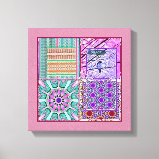 平和の鳥とアズレホスの幾何学的なタイル キャンバスプリント (正面)