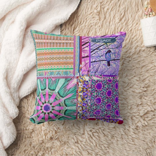 平和の鳥とアズレホスの幾何学的なタイル クッション (ブランケット)