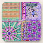 平和の鳥とアズレホスの幾何学的なタイル コースター (正面)