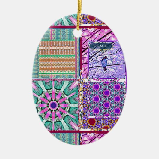 平和の鳥とアズレホスの幾何学的なタイル セラミックオーナメント (正面)