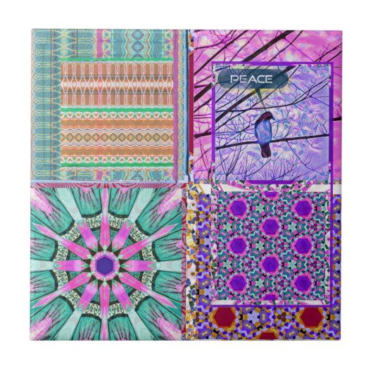 平和の鳥とアズレホスの幾何学的なタイル タイル (正面)